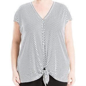 Max Studio Blue and White Striped Button-Down Tie Front Shirt 2X